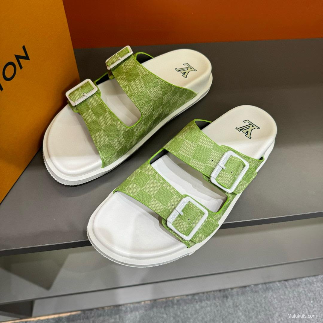 2024 Slippers Louis Vuitton Light Green White Leather Slippers