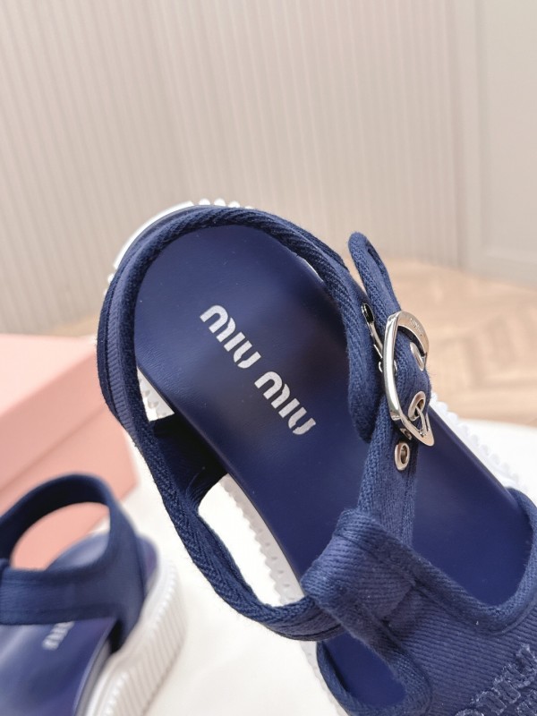 2025 Women Miu Miu Navy Canvas Sandals LY00420