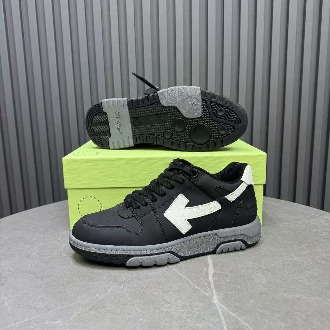 2025 Unisex Off-White Black White Leather Sneakers KFY00320