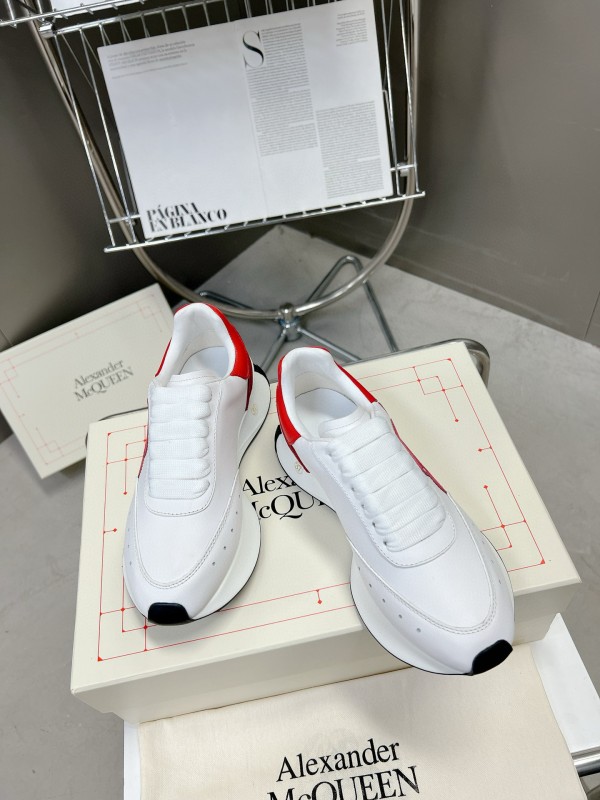 2024 Unisex Alexander McQueen White Red Leather Suede Sneakers MJ00370