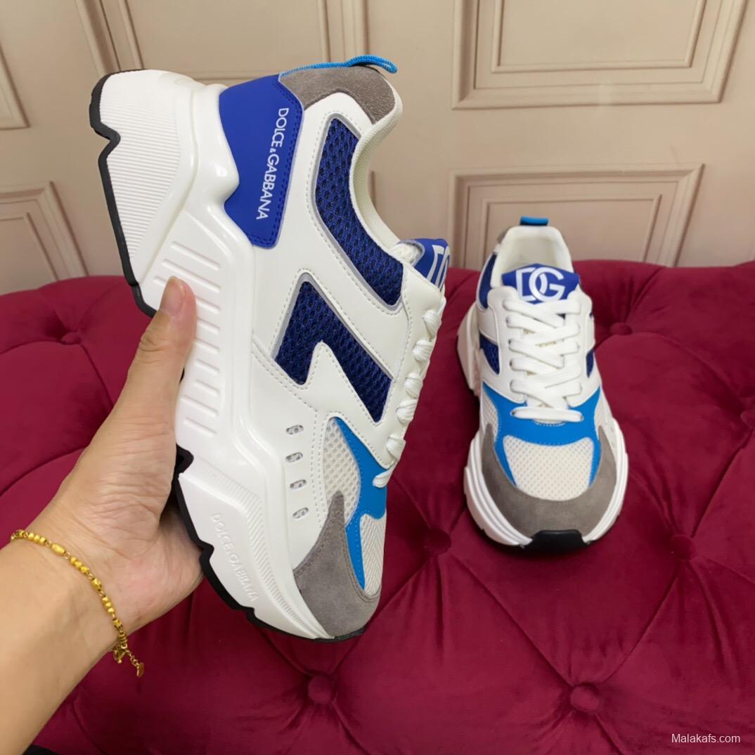 2025 Unisex Dolce & Gabbana White Blue Grey Mesh Leather Sneakers LY00330(F)/LY00340(M)