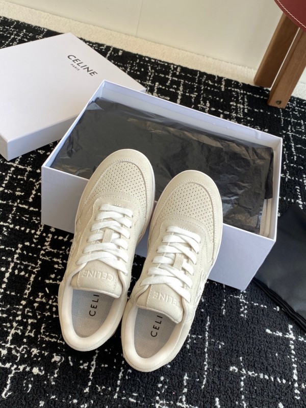2025 Women Celine Beige Canvas Sneakers CELINE Embroidered Logo