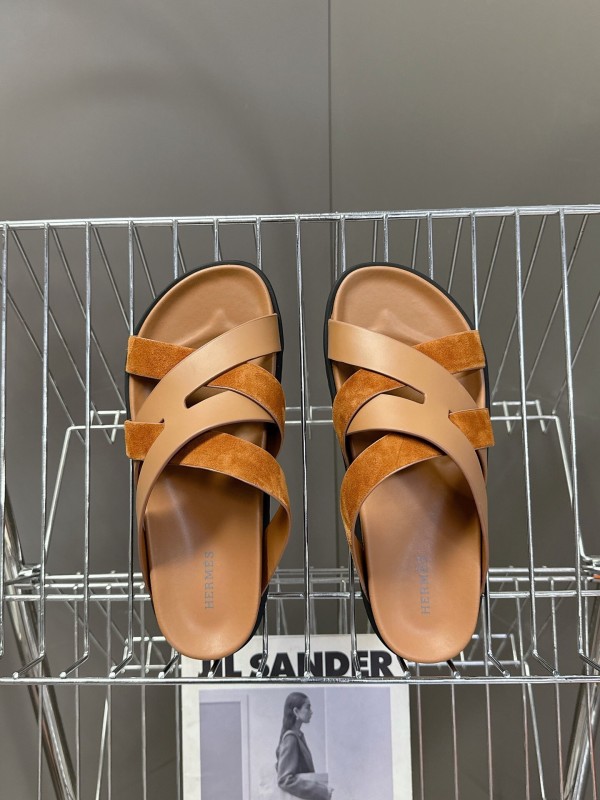 2025 Slippers Hermès Brown Suede Leather Slippers