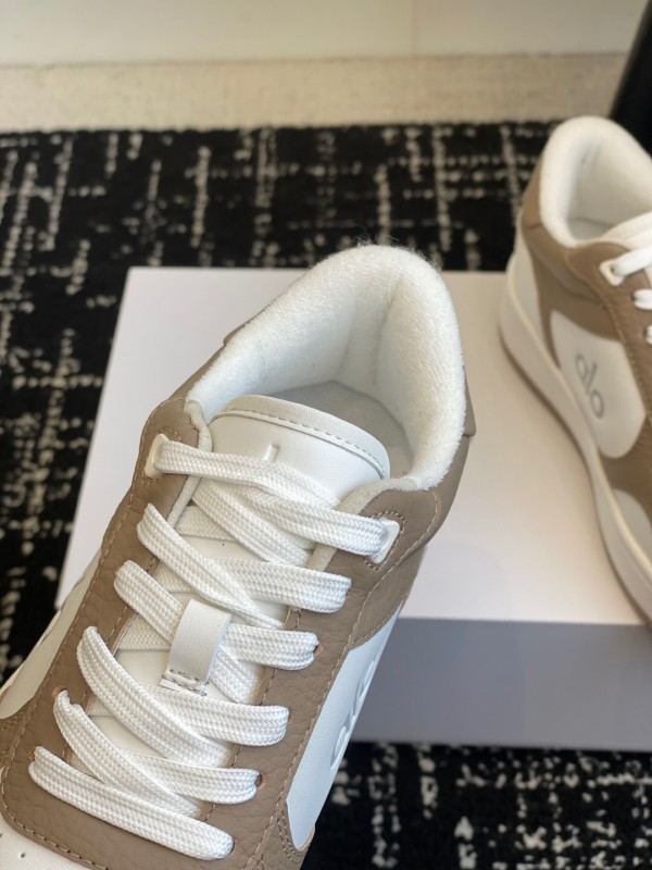 2025 Women Alo White Brown Leather Sneakers KFY00280