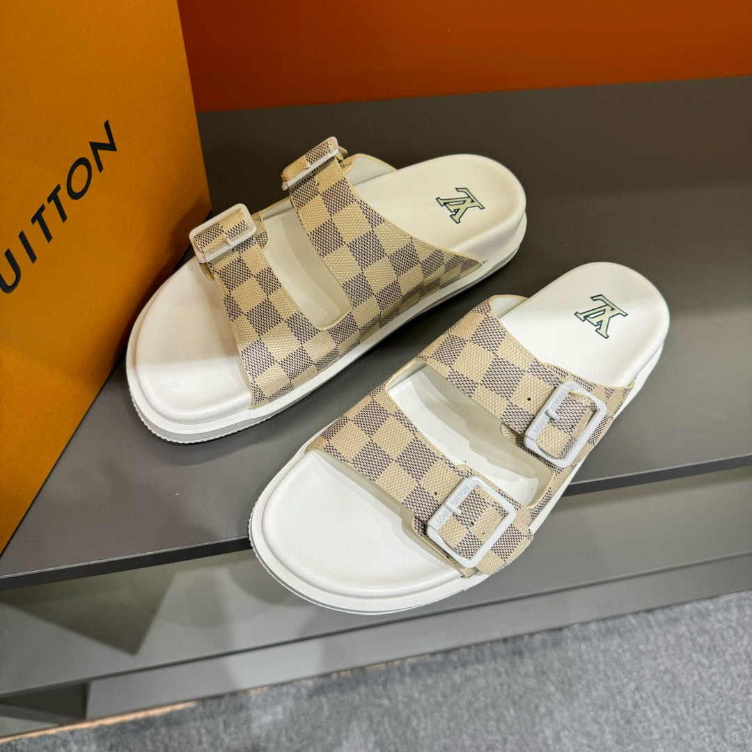2024 Slippers Louis Vuitton White Beige Canvas Slippers