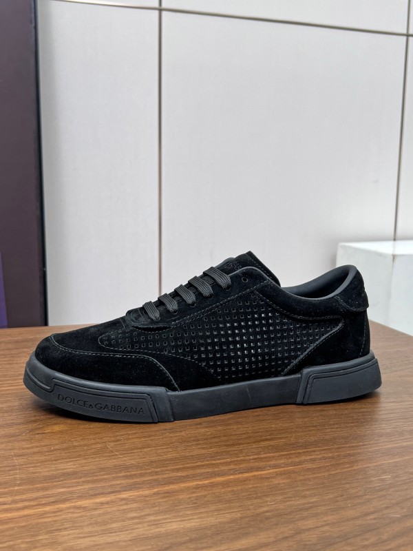 2025 Men Dolce & Gabbana Black Suede Leather Casual Sneakers LY00280