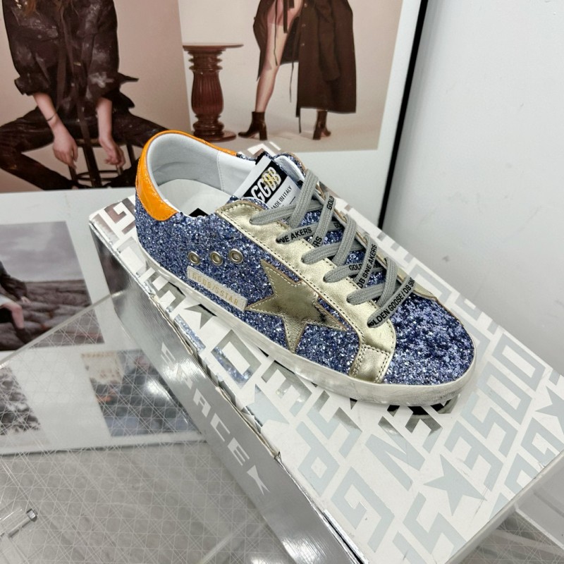 2025 Women GGDB Blue Silver Leather Glitter Low Top Sneakers