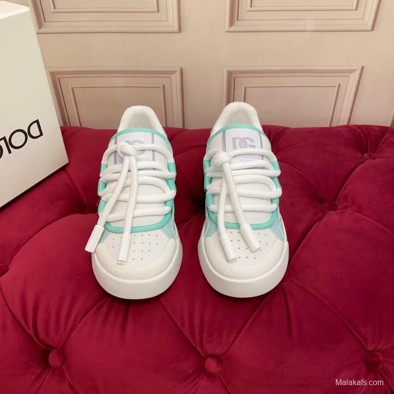 2025 Women Dolce & Gabbana White Mint Leather Mesh Sneakers