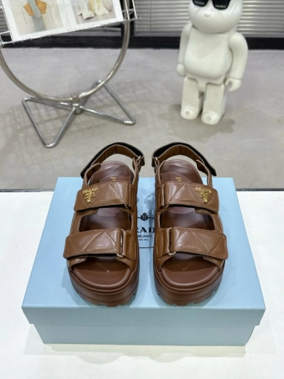 2025 Women Prada Brown Leather Sandals