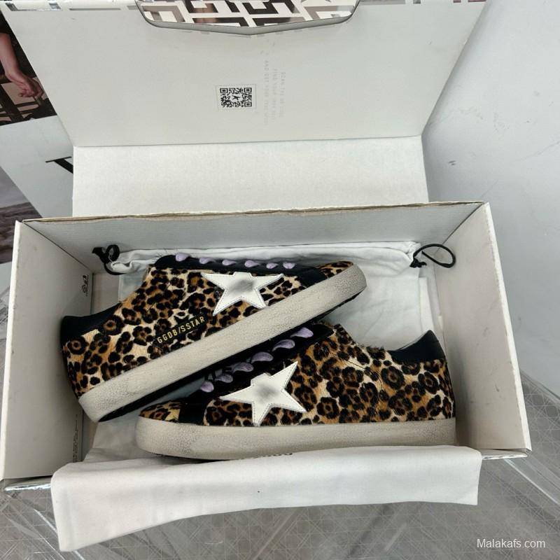 2025 Women GGDB Leopard Black White Leather Suede Sneakers