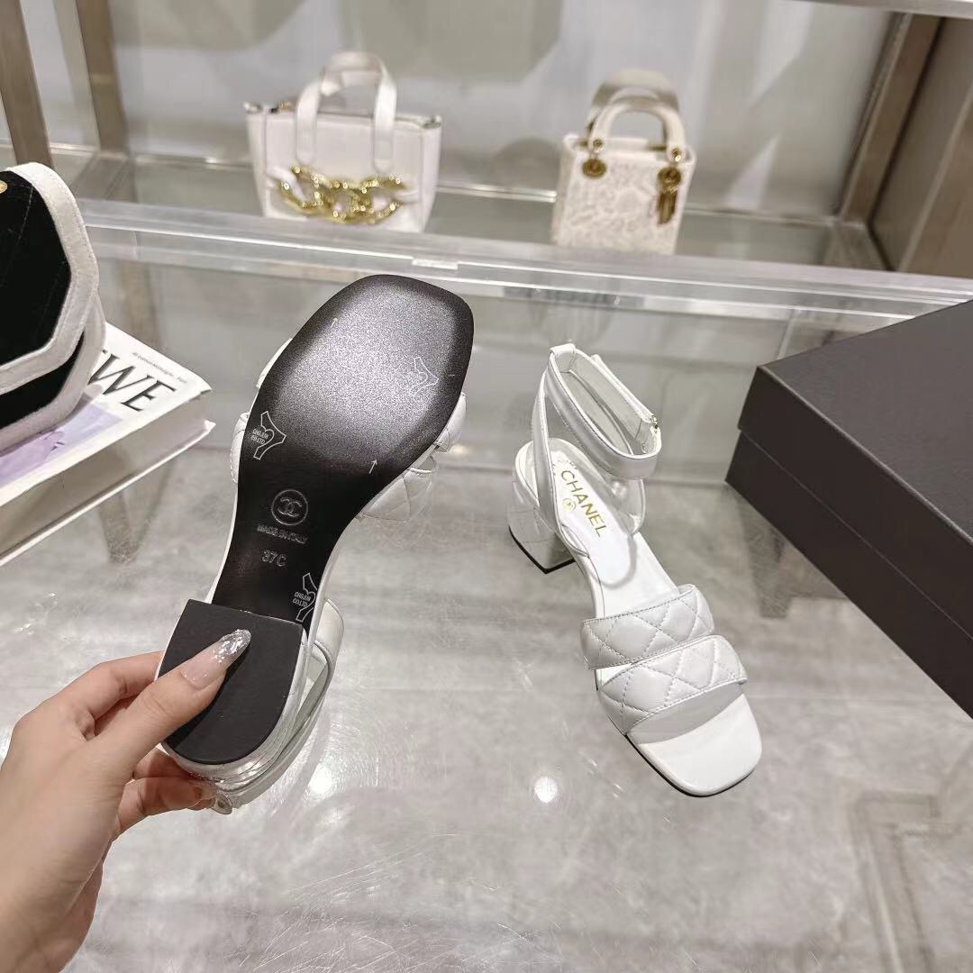 2025 Women Chanel White Leather Sandals LY00280