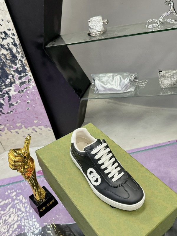 2024 Unisex Gucci Black White Leather Suede Sneakers MJ00310