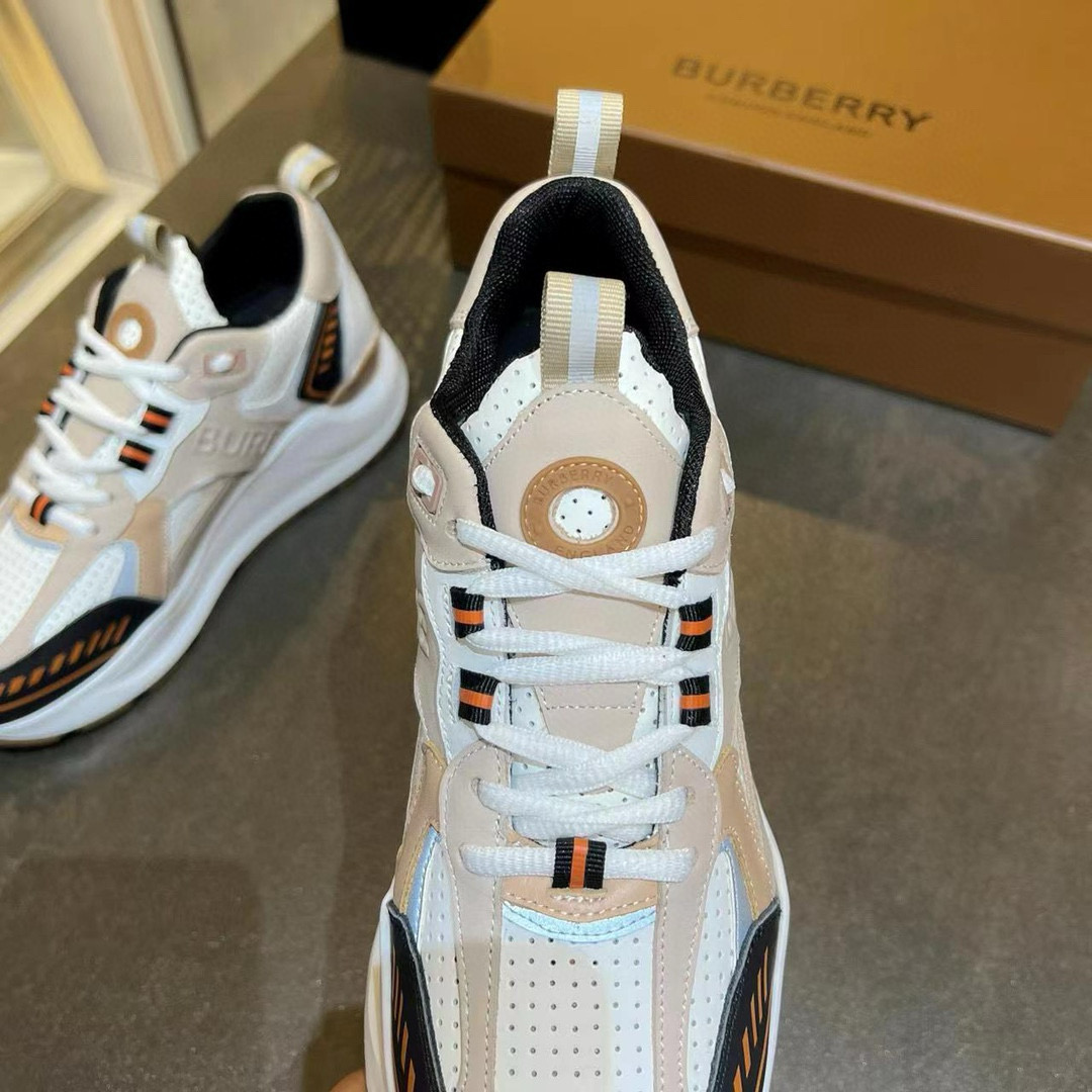 2025 Unisex Burberry Beige White Black Leather Suede Mesh Chunky Sneakers MJ00380(F/W)