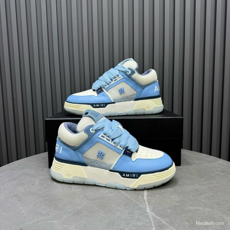2024 Unisex Amiri Light Blue White Leather Sneakers MJ00360