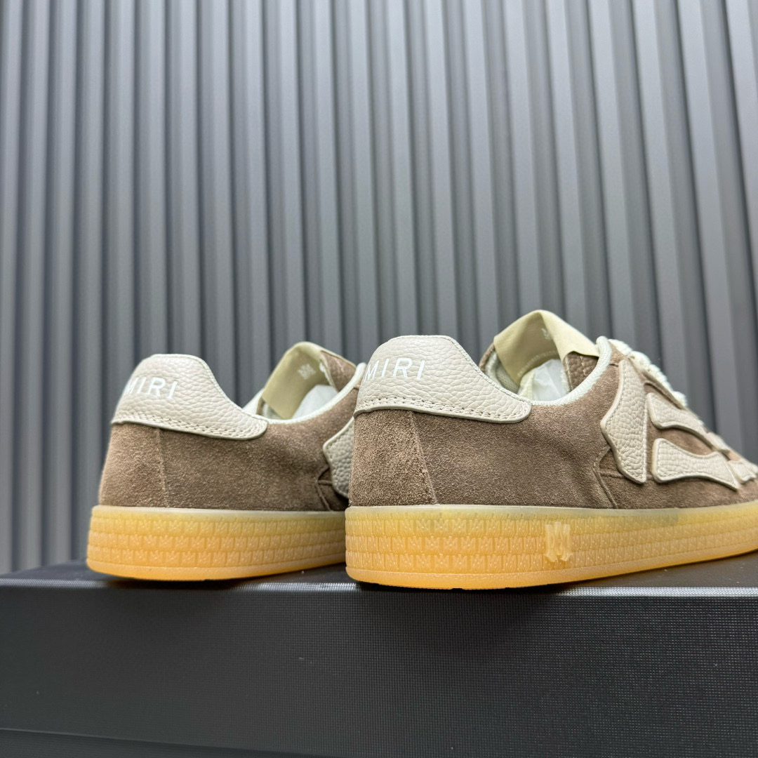 2024 Unisex Amiri Beige White Suede Leather Sneakers MJ00300