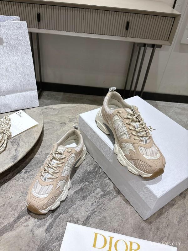 2025 Women Dior Beige Mesh Suede Sneakers KFY00370