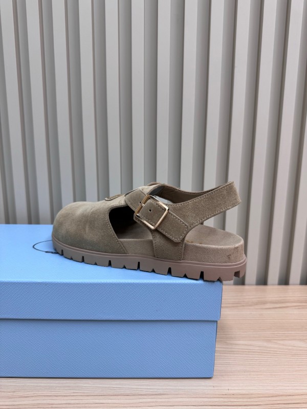2025 Women Prada Khaki Suede Sandals LY00280
