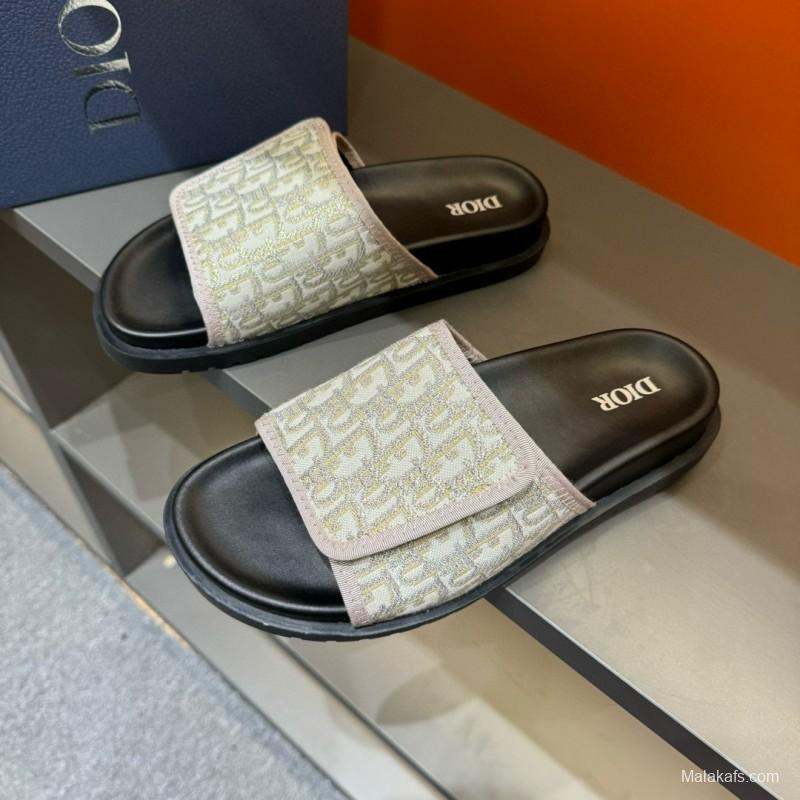 2024 DIOR beige black fabric slippers MJ00180