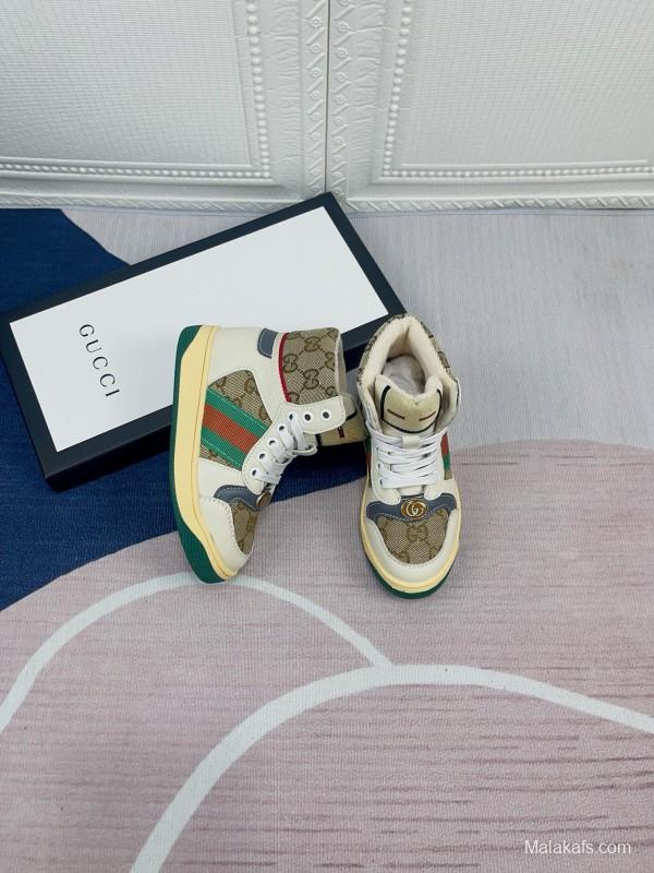 2024 Gucci Brown Beige Blue Green Canvas Kids Sneakers