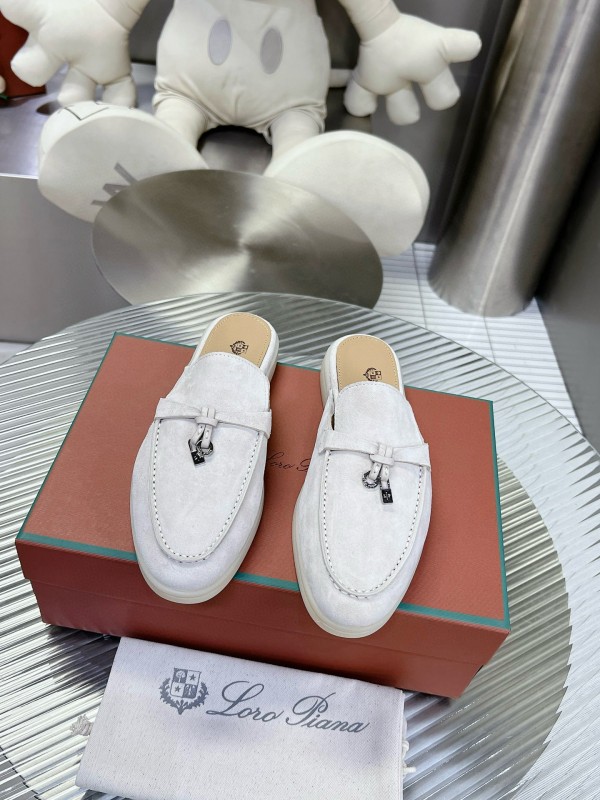2024 Slippers Loro pianall White Suede Loafers MJ00270