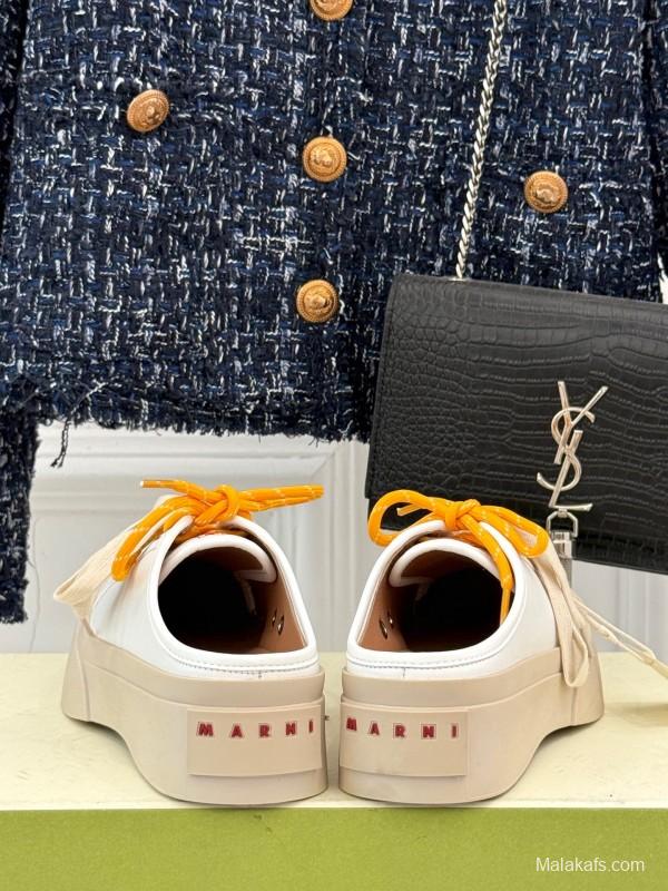 2025 Women Yves Saint Laurent White Leather Low-Top Platform Sneakers Yellow Laces Casual Chic YSL1234 (F)