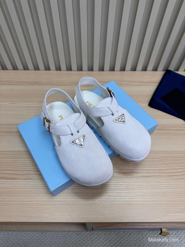 2025 Women Prada White Suede Sandals LY00280