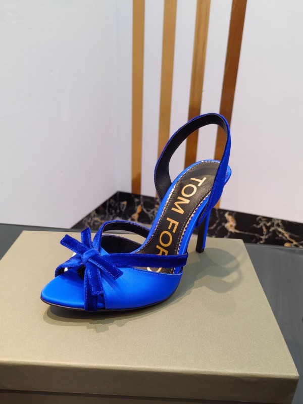 2025 Women TOM FORD Blue Velvet Satin High Heel Slingback KFY00300