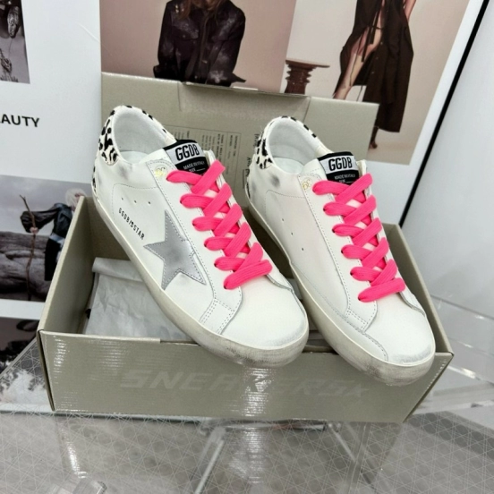 2025 Women GGDB White Pink Leather Sneakers
