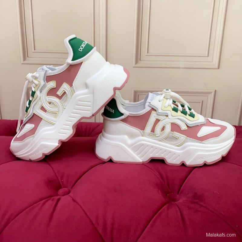 2025 Women Dolce & Gabbana White Pink Green Leather Sneakers LY00330(F)