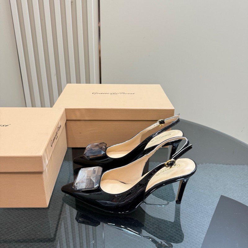 2025 Women Gianvito Rossi Black Patent Leather Slingback Heels KFY00300