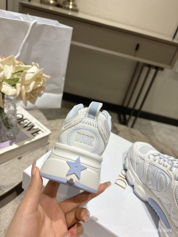 2025 Women Dior White Mesh Leather Sneakers