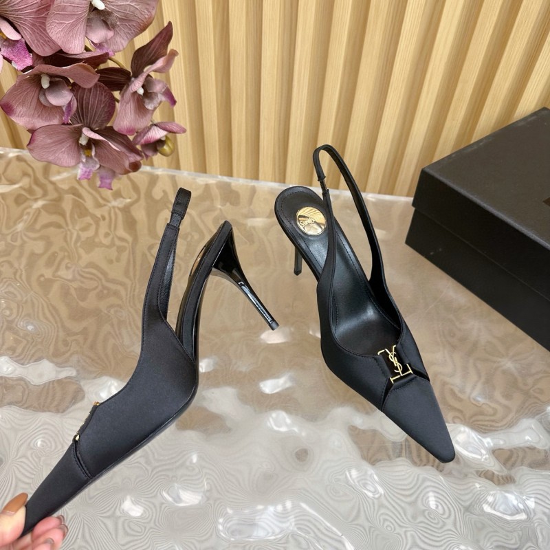 2025 Women Yves Saint Laurent Black Leather Slingback Pumps MJ00300