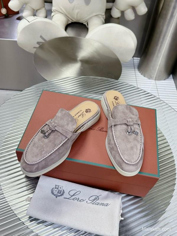 2024 Slippers LP Gray Suede Leather Mule Slippers