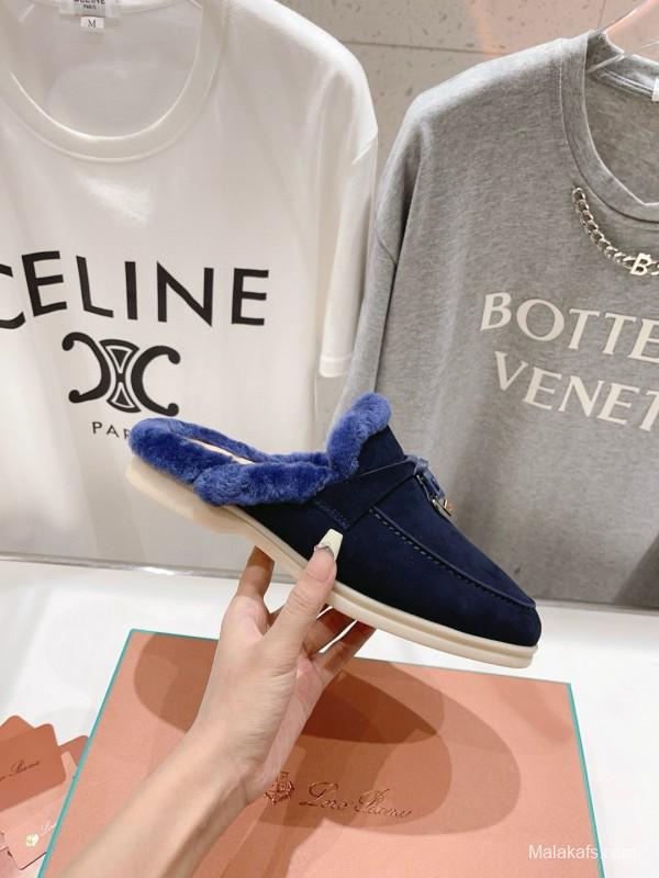 2024 Slippers LP Navy Shearling Loafers MJ00300