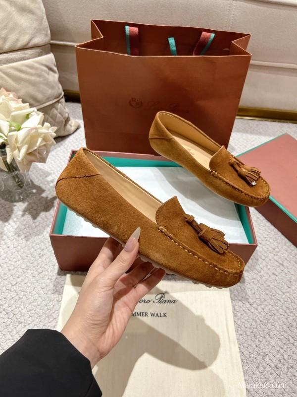 2025 Women LP Brown Suede Loafers Tassel LY00291