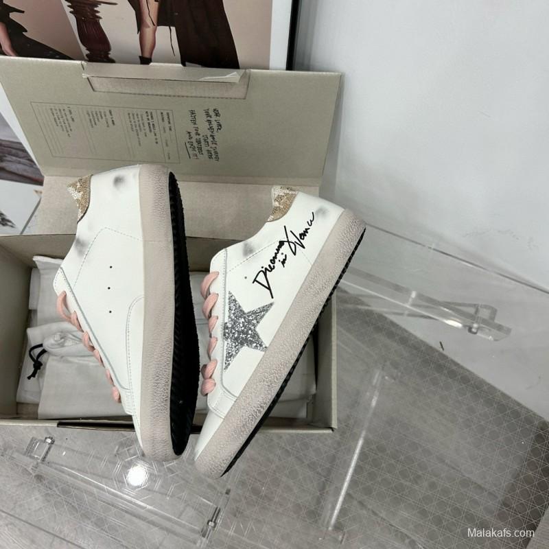 2025 Women GGDB White Pink Leather Suede Sneakers