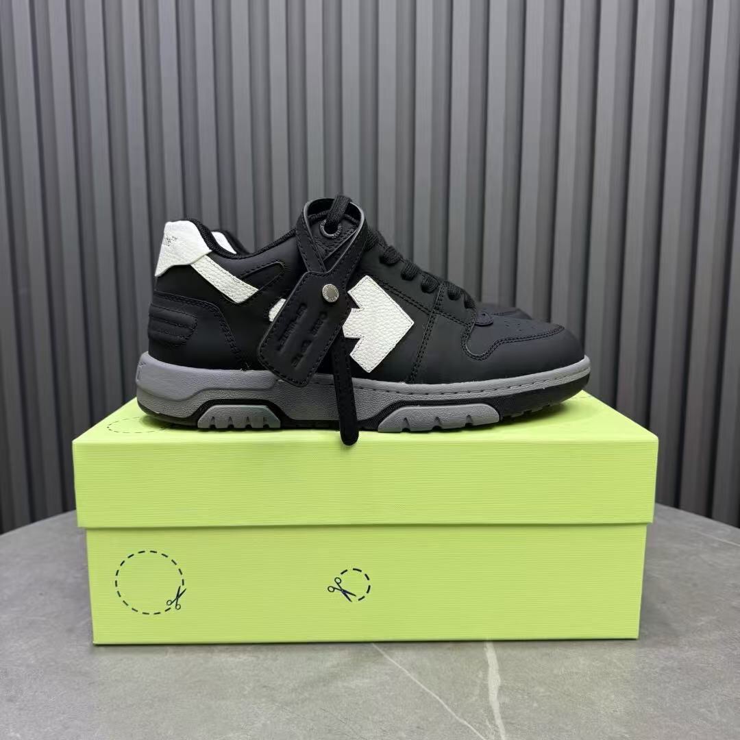 2025 Unisex Off-White Black White Leather Sneakers KFY00320