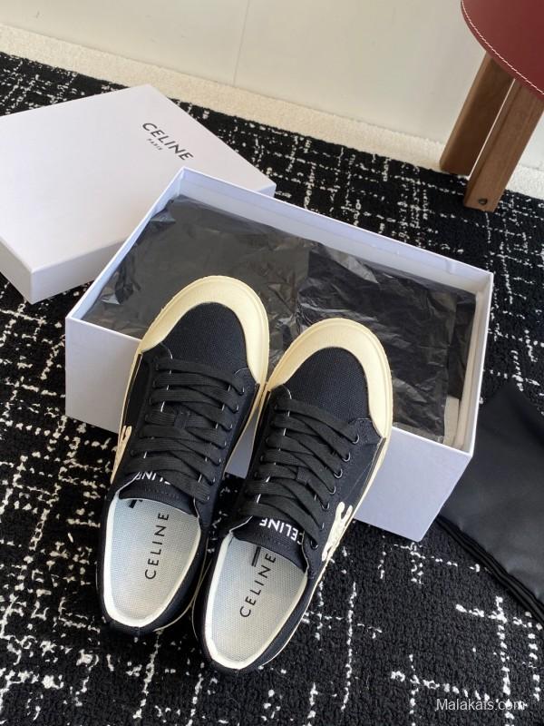 2025 Women Celine Black White Canvas Sneakers CR-03