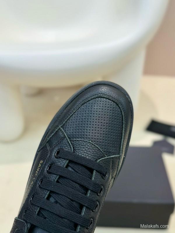 2024 Unisex Yves Saint Laurent Black Gold Leather Casual Shoes Laser Cut MJ00350