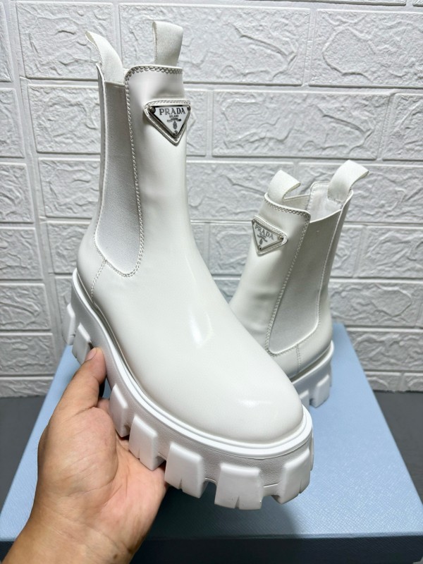 2024 Women Prada White Leather Boots MJ00380