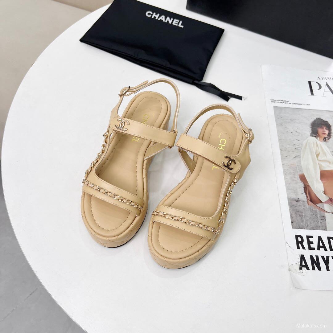 2025 Women Chanel Beige Leather Sandals LY00260