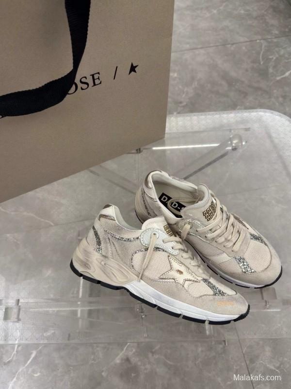 2024 Women GGDB Beige White Suede Mesh Sneakers