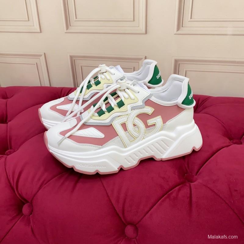 2025 Women Dolce & Gabbana White Pink Green Leather Sneakers LY00330(F)