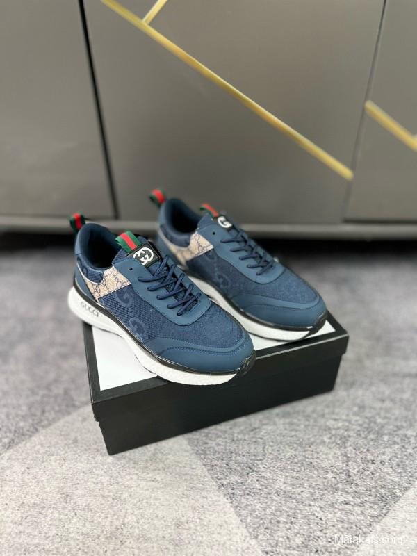 2024 Men Gucci Blue Beige Mesh Leather Sneakers MJ00260