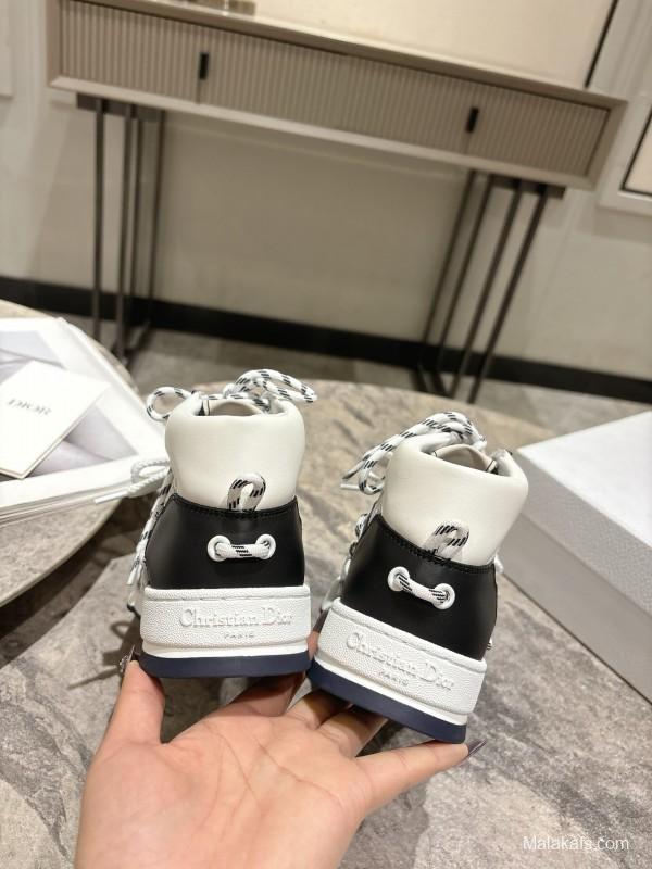 2025 Women Dior Black White Leather Sneakers KFY00340