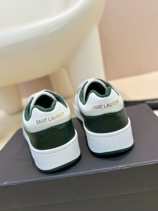 2024 Unisex Yves Saint Laurent White Dark Green Leather Silk Cowhide SL61 Casual Shoes Perforation MJ00350