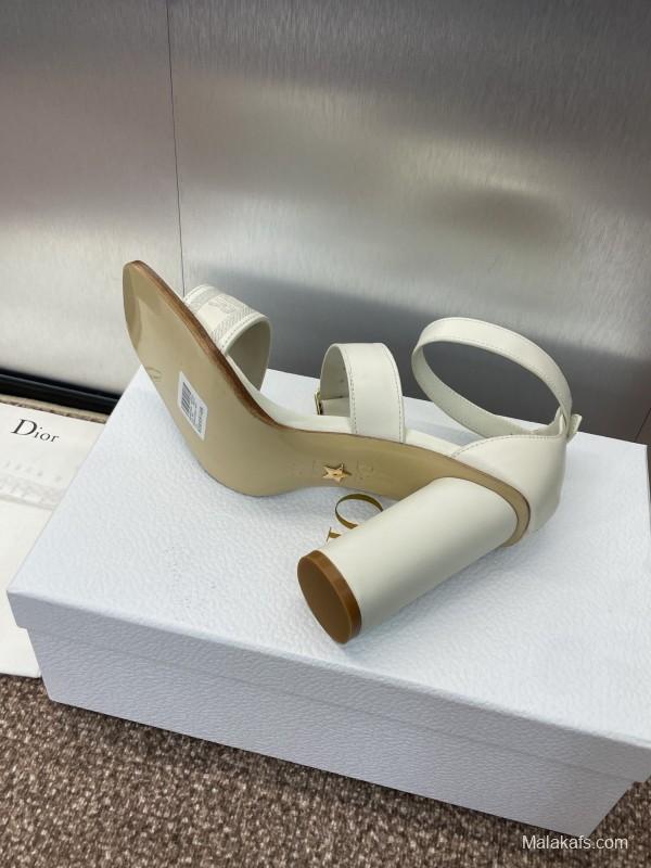 2025 Women Dior White Leather Sandals Embroidery KFY00310