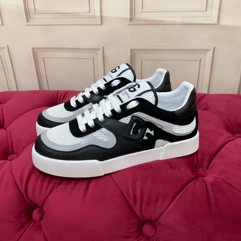 2025 Unisex Dolce & Gabbana Black White Mesh Leather Sneakers