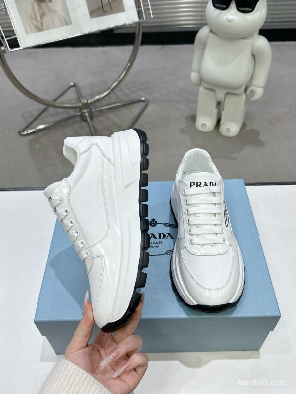 2025 Women Prada White Leather Sneakers