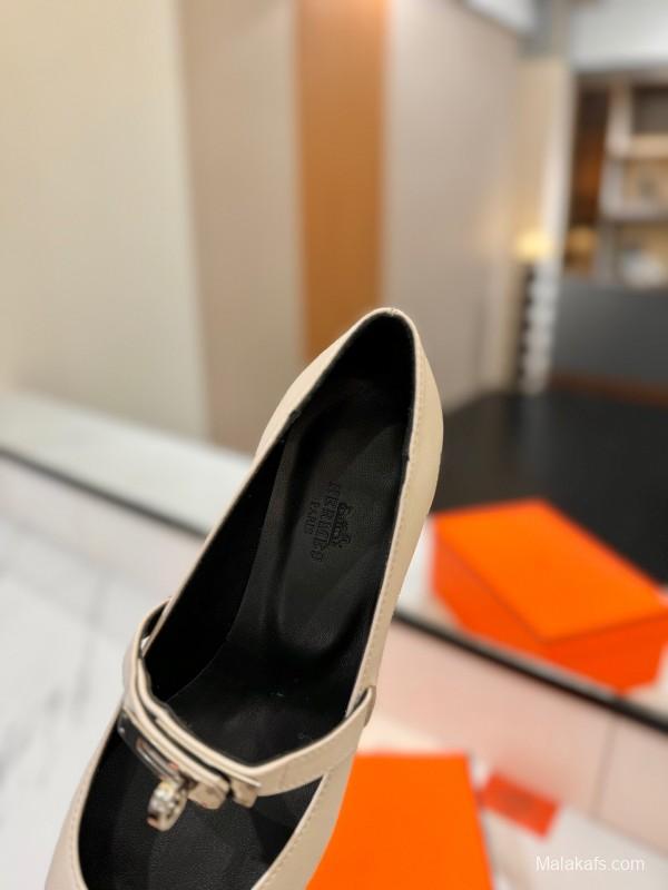 2025 Women Hermès White Leather Mary Jane